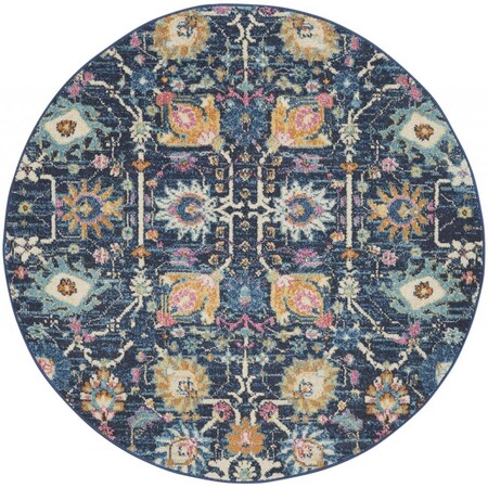 Palacedesigns 4 ft. Round Navy Blue Floral Buds Area Rug - Navy Blue PA3651272